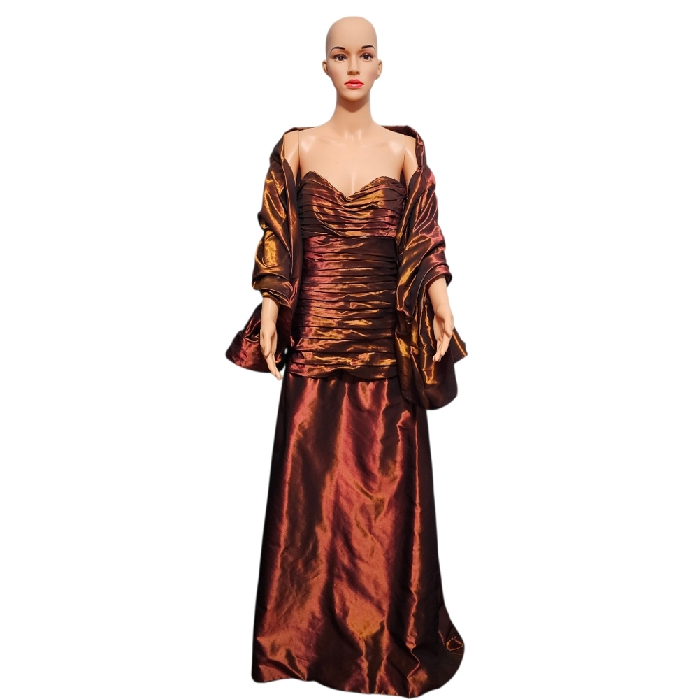 Badgley Mischka Strapless Shimmery Bronze/copper Formal Quiet Luxury Gown Maxi 8